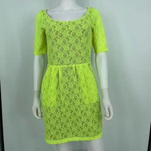 Anthropologie Silence + Noise Neon Green Floral Lace Dress Medium